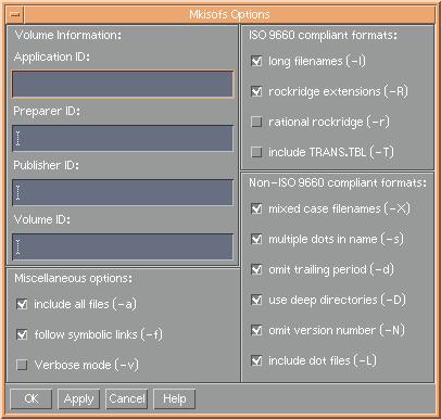 large View of CDwriter "Mkisofs: Options